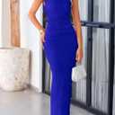 PRETTYGARDEN Women's 2026 Summer Formal Maxi Dresses Sleeveless One Shoulder Bodycon Ruched Mesh Wedding Guest Cocktail Dress (Blue, XL)