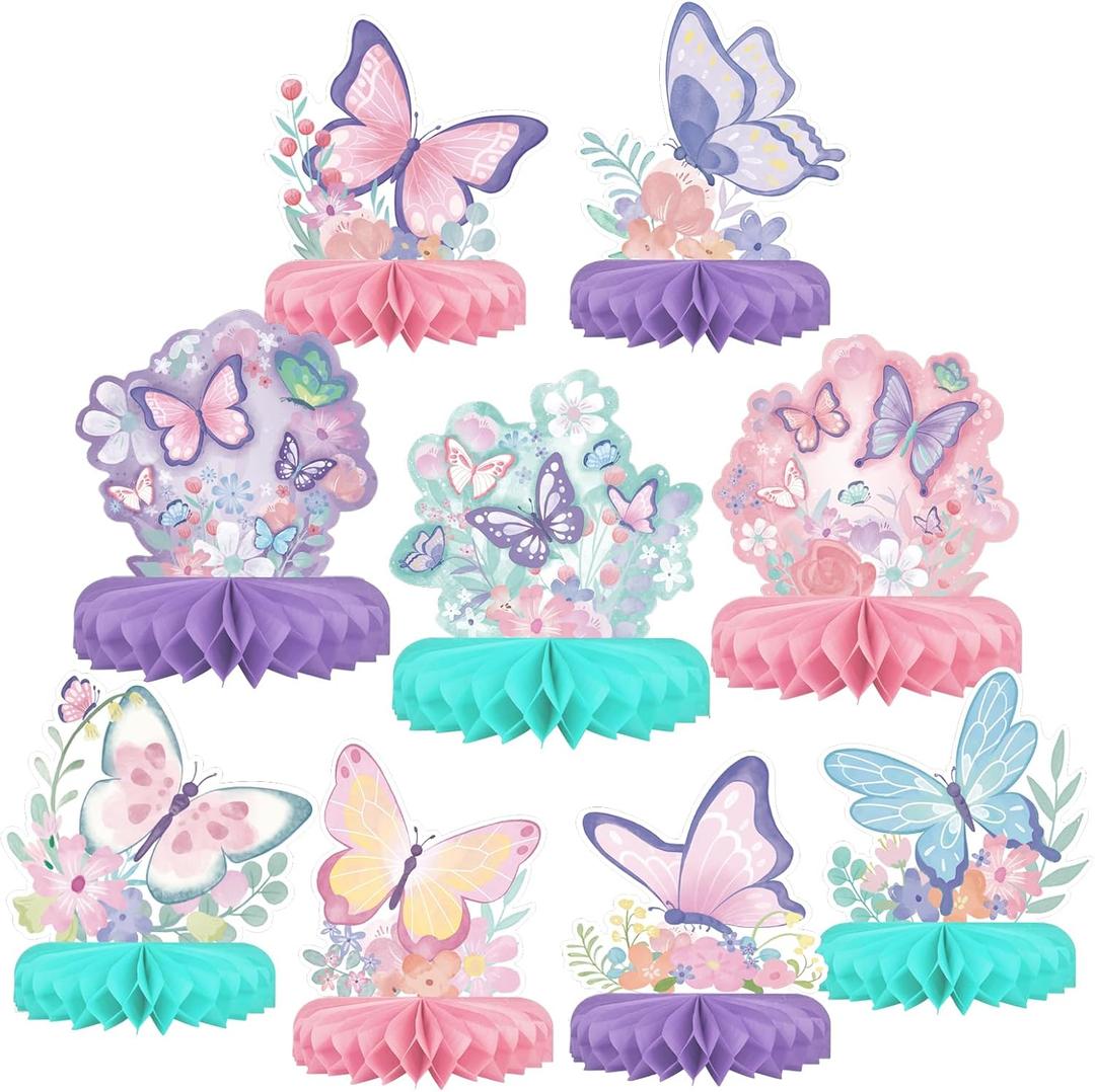 Butterfly Birthday Party Supplies Kit - Butterfly Themed Honeycomb Centerpiece Table Decorations for Kids' Butterfly Themed Birthday Party Decorations