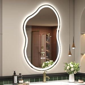SMIROR Irregular Led Bathroom Mirror 20x 32 inch, Cloud Lighted Vanity Mirror with Lights for Wall, Anit-Fog, Dimmable, Memory (Vertical/ Horizontal)