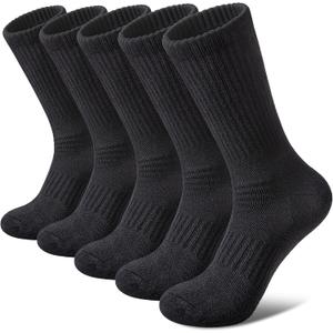 FNOVCO Women's Hiking Walking Running Crew Socks Thick Cushioned Athletic Compression Socks 5 Pairs (9-11, Black)