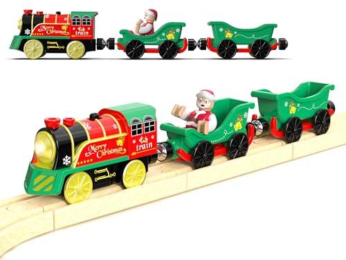 Electric Train Set for Wooden Tracks, Battery Powered Trains Toy with Lights & Sounds for Toddlers, Motorized Train for Kids Compatible with Thomas & Friends, Brio, Chuggington