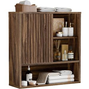 Bathroom Cabinet Wall Mounted Fluted, Farmhouse Medicine Cabinet Over The Toilet Storage Cabinet with Adjustable Shelf, Wood Wall Mounted Storage Cabinet Organizer 23.2" Wx24 Hx7.6 DWalnut