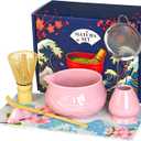 8 Pcs Matcha Whisk Set with Ceramic Bowl, Scoop Rest, Sifter, Tea Mat, Greeting Card, Whisk Holder, Bamboo Whisk and Scoop, Perfect Present for Friend Family Matcha Tea Lovers, Ceremony Kit