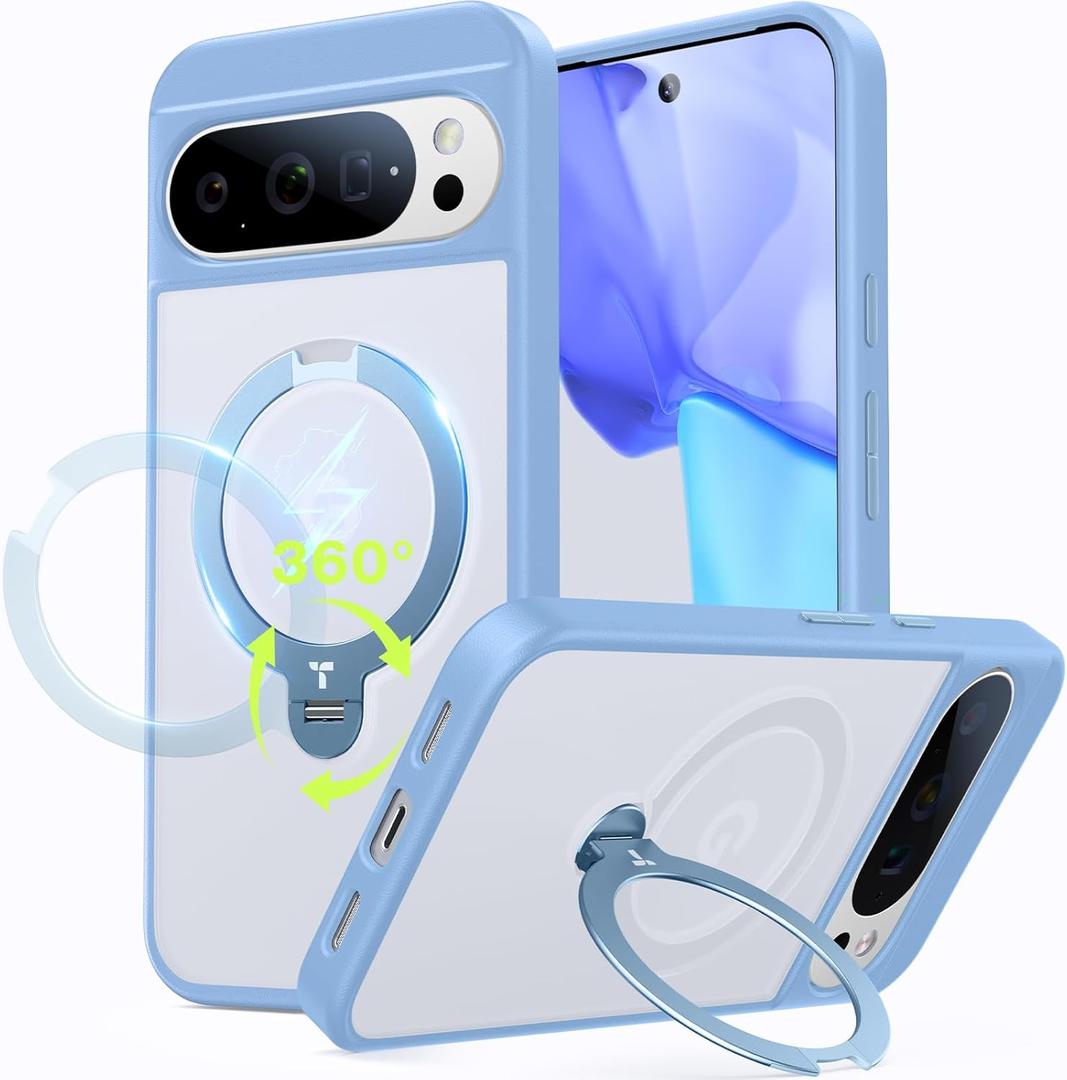 TORRAS 360 Spin Magnetic Stand for Google Pixel 10 Case / 10 Pro Case, Fit for Magsafe, Shockproof Translucent Lightweight Slim Pixel 10 Pro Phone Case with Stand & Ring Holder, Light Blue