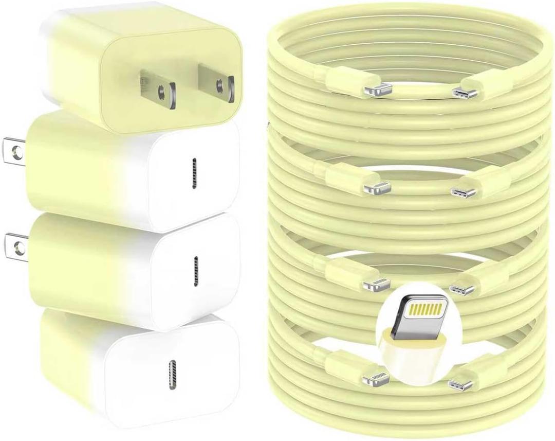 GREPHONE iPhone Charger Fast Charging,20W PD USB C Wall Charger 4 Pack with 6FT Fast Charging Cable - Fast Charger for iPhone 14/14 Pro Max/13/13 Pro/12/12 Pro/11/11 Pro/XS, iPad(Yellow)
