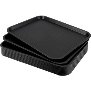 10 Pack Black Plastic Fast Food Tray, 16 x 12 Inch Plastic Cafeteria Trays with Textured Surface, Rectangular Fast Food Serving Trays for Serving and Carrying Food in Restaurant Cafeteria