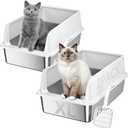 High-Sided Stainless Steel XL Cat Litter Box for Cats