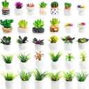 Pumtus 31 PCS Miniature Potted Plants, Vivid Mini Artificial Bonsai Plants, 1:12 Resin Tiny Dollhouse Flowerpot Decor, Realistic Fake Greenery Ornament, Cute Succulent Planter Models for DIY Crafts