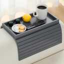 Bamboo Couch Arm Tray TableFoldable Sofa Armrest Tray Table for CouchFlexible and Anti-Slip Couch Arm Cup HolderPortable Sofa Arm Chair Table for Drink,Cups, EatsSnacks, Phone, Remote (Gray)