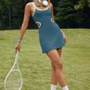 LAMISSCHE Womens Tennis Dress Built in Bra and Shorts Athletic Golf Mini Dress Backless Cut Out Onesie Romper (Blue, M)