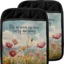 His Mercies are New Every Morning Christian Pot Holders with Pockets, Floral Bible Verse Religious Oven Pot Holders Heat Resistant Oven Mitts Hot Pads for Kitchen Baking Cooking