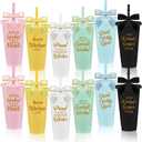 Honeydak 12 Set Social Worker Appreciation Week Gifts 24oz Colored Plastic Cups with Lids Straws and Ribbon Bow Decorations Social Worker Thank You for Team Graduation Party Gifts Decoration