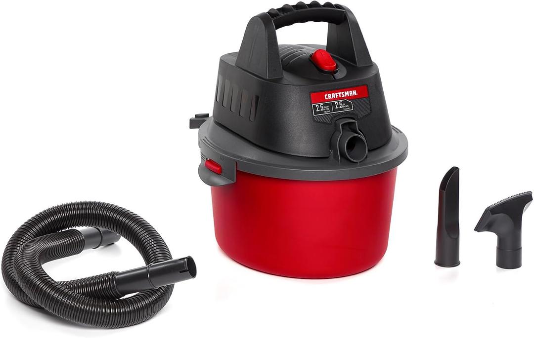 CRAFTSMAN CMXEVBE17250 2.5 Gallon 2.5 Peak HP Wet Dry Vac, Portable Shop Vacuum Wet and Dry with Filter Bag, Hose and Attachments for Cleaning in the Home