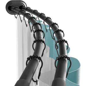 Zenna Home Double Curved Shower Curtain Rod, No Drill, 50-72 Inch Adjustable Tension Curved Shower Rod for Bathroom, Rustproof Double Rod, Non-Slip, Adds Room in Shower, Matte Black