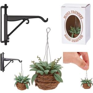 arricraft 2 Sets Miniature Dollhouse Hanging Bonsai Plant, 1:12 Mini Flowerpot Succulent Doll House Decor with Alloy Hook Hanger Model for Play House Accessories Decor