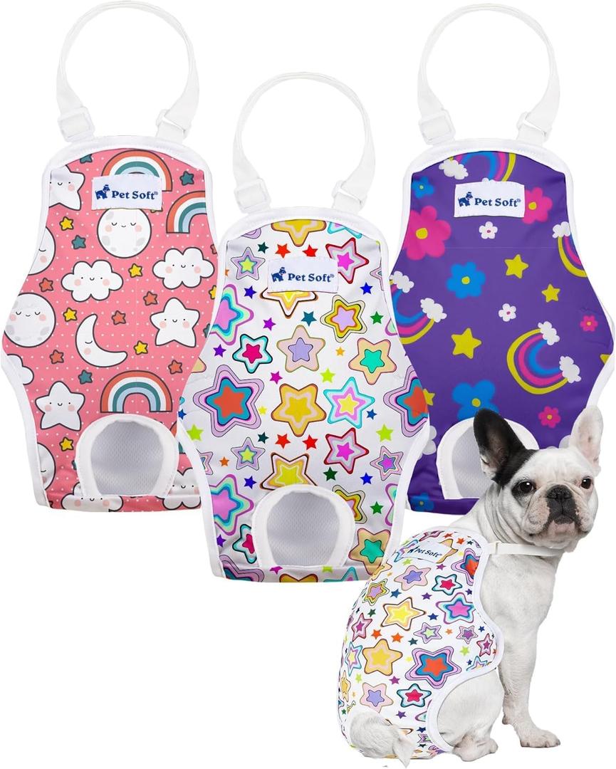 Pet Soft Dog Diapers Female Onesie Sanitary Pantie with Adjustable Suspender, Colorful Pattern Washable Puppy Diapers Female, Super Absorbent Underwear Dog Diaper for Heat (Nature, M)