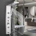 AlenArt Shower Panel Massage Jets Rainfall Waterfall Shower Head, Shower Stainless Steel Wall Mount Massage Multi-Function Bathroom Shower Panel Tower System, Brushed Nickel