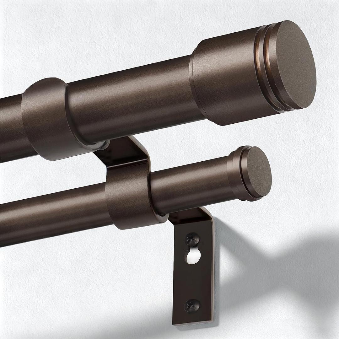 Double Curtain Rods for Windows 72 to 144 Inch, Bronze | 1 Inch Diameter Drapery Rods, Extra Long Adjustable Pole for Windows 93-140 Inch, 33lbs Weight Capacity, Simple End Finials