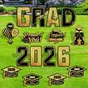 16 Pcs Graduation Yard Signs Class of 2026, 16.1" Large Black Gold Graduation Yard Sign with Stakes, Congrats Grad Sign for Graduation Party Decorations 2026, Outdoor Grad Decor for College High School