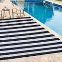 FH Home Outdoor Camping Rug - Waterproof, Fade Resistant, Reversible - Premium Recycled Plastic - Striped - Patio, Deck, Sunroom, RV - Brittany Stripe - Black & White - 5 x 8 ft Foldable