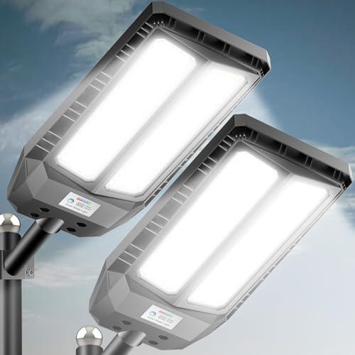 Adewalk 6000W Solar Lights Outdoor - 7000K Daylight, Large Lamp Beads, Optical Convex Lens, Solar Street Lights Outdoor with Motion Sensor and Remote Control, Dusk to Dawn for Yard, 2 Pack