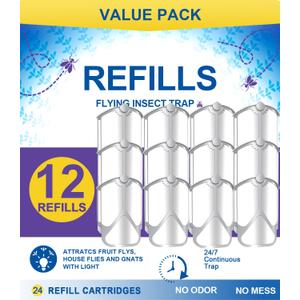 12 Pack Refill Cartridges, Super Sticky Compatible with Indoor Light M364 M364A and Max, Flying Insect Trap Refills Easy to Replace