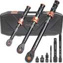 9PCS Torque Wrench Set, 3% Precision Dual-Scales(1/4"-20-240in-lb, 3/8"-5-50ft-lb, 1/2"-10-170ft-lb), 72 tooth Dual-direction Torque Wrenches for Bike, Motorcycle, Car and Truck Maintenance