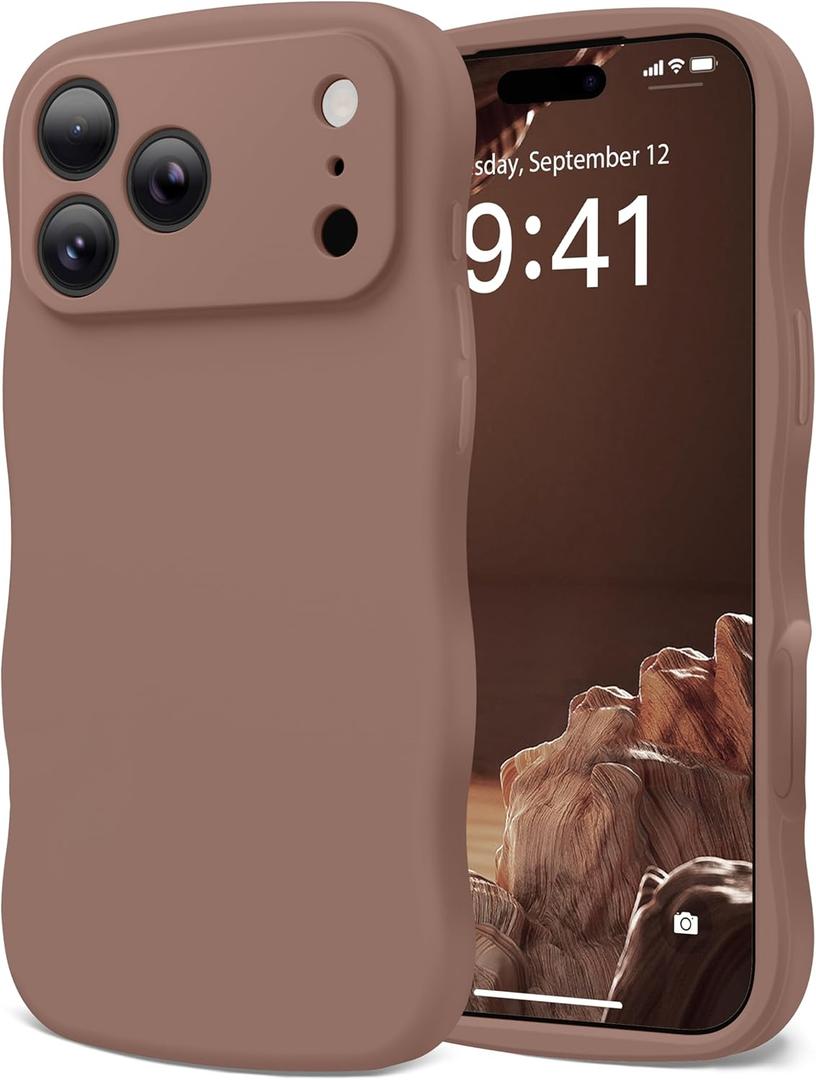 Magnetic for iPhone 17 Pro Max Case, [Full Camera Protection][Compatible with MagSafe] Cute Wave Frame Silicone Shockproof Protective Phone Case for iPhone 17 Pro Max 6.9", Brown