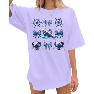 Cruise Shirts for Women Oversized Coquette Cruise Shirt Cruise Life Tshirts Girls Trip Family Vacation Short Sleeve Top Size M