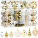 108 Pcs White and Gold Christmas Ball Ornaments Set, Xmas Tree Ornament Bulk Decoration, Shatterproof Decorative Hanging Baubles for Party Holiday Wreath Garland Home Decor