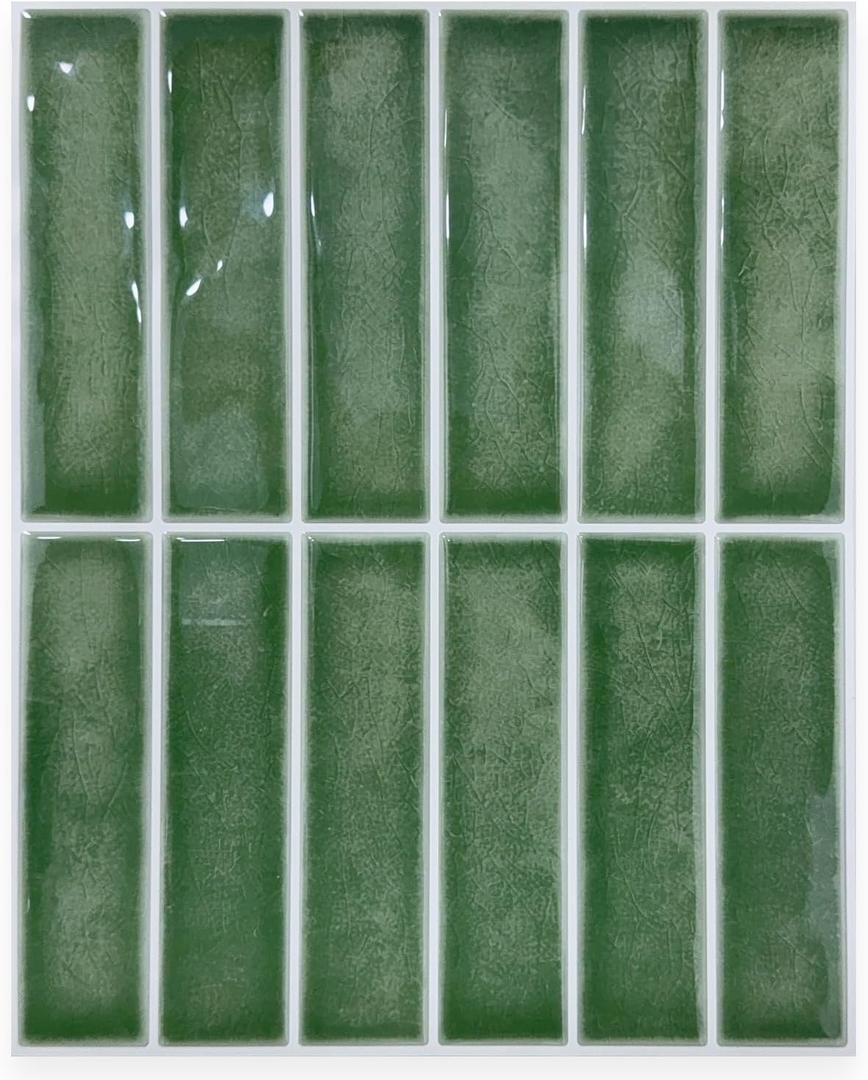 Peel and Stick Backsplash Tiles 10-Sheet, 10 x 8 Self Adhesive 3D Subway Waterproof Wall Tile Stick on Backsplash for Kitchen Bathroom RV Fireplace, Green