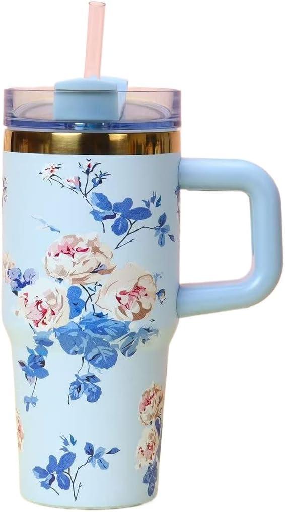 Insulated Travel Mug with Handle, Stainless Steel Vacuum (blue)