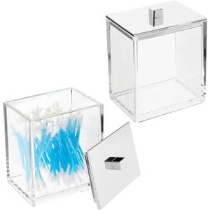 mDesign Plastic Rectangle Apothecary Canister - Organizer for Bathroom Vanity Countertop Shelf Decor - Holds Cotton Swabs, Soap, Makeup, Bath Salts - 2 Pack- Lumiere Collection - Clear/Chrome