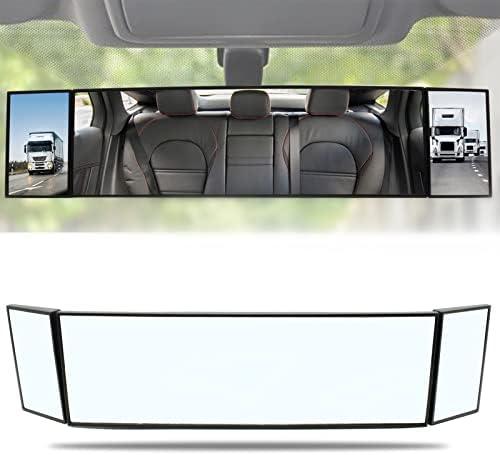 Wide Angle Rear View Mirror, AUTOXBERT 15.35in Universal Panoramic Interior Rear View Mirror Clip on HD Tri-Fold Convex Car Rearview Mirror Blind Spot Mirrors for Car