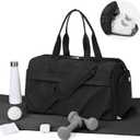 Gym Bag for Women Men with Shoe Compartment, Sport Duffel Bag, Waterproof Travel Weekender Overnight Carry on Bag for Yoga with Trolley Sleeve, Black, 18.11"x9.84"x9.84"