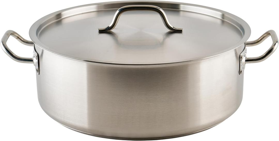 Winco 20 qt Stainless Steel Brazier Pan with Lid, 20 Quarts