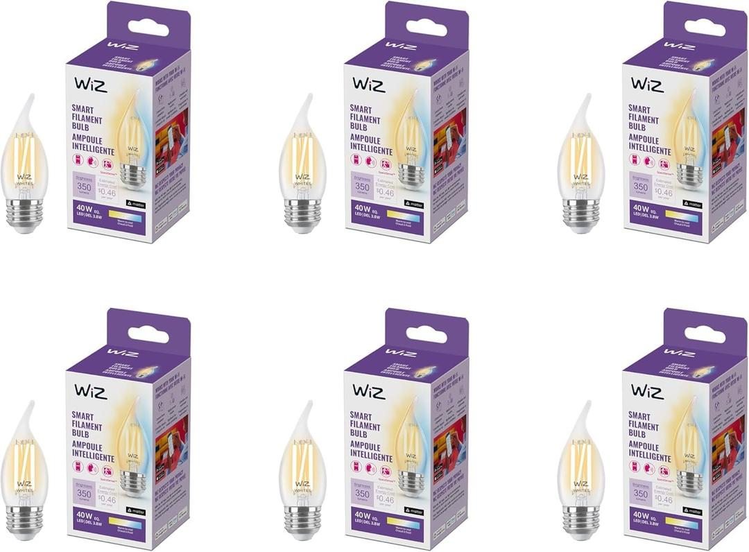 WiZ Clear 40W BA11 Tunable White Filament LED Smart Candle-Shaped Bulb - Pack of 1 - E26- Indoor - Connects to Your Existing Wi-Fi - Control with Voice or App - Matter Compatible