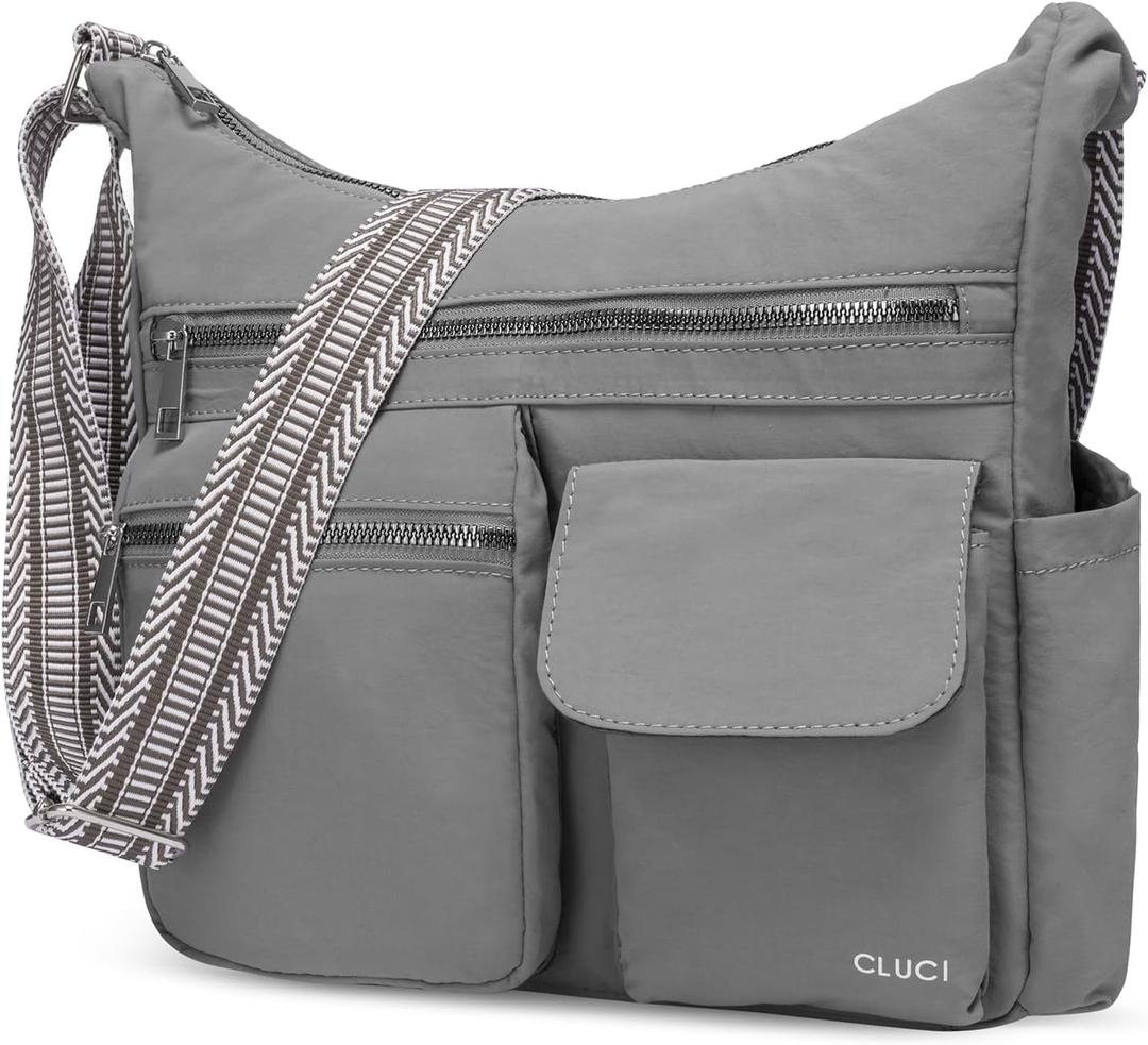 CLUCI Travel Purses for Women, Waterproof Nylon Crossbody Bags for Woman Trendy, Anti Theft Shoulder Handbags for Ladies (A3-grey)