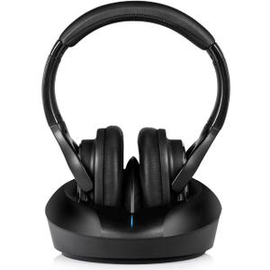 Wireless TV Headphones Over Ear Headsets-RF Transmitter Charging Dock, Hi-Fi Stereo Cordless Headphones for TV, Adjustable Lightweight Rechargeable 10Hrs Battery for Hard of Hearing, 330ft (Black)