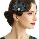BABEYOND Peacock Feather Hair Clip Peacock Fascinator with Rhinestones Roaring 20s Peacock Flapper Fascinator 1920s Headpiece (Green)