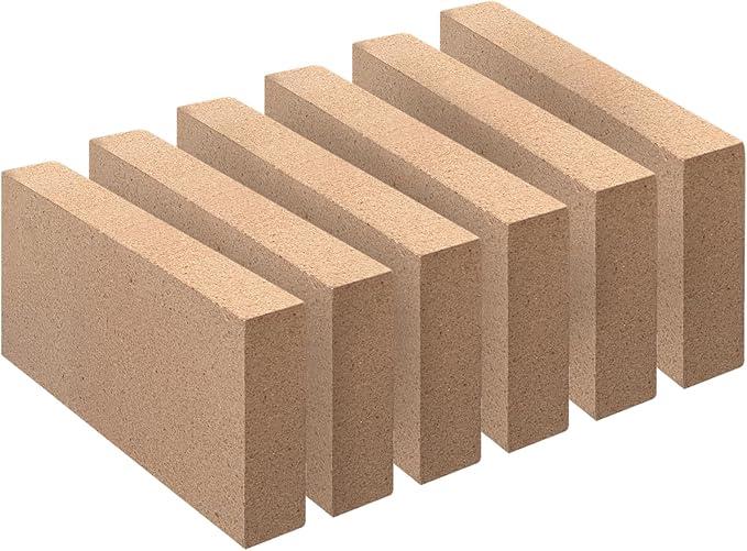 Fire Bricks, Woodstove Firebricks, Size 9″ x 4-1/2″ x 1-1/4″, 6-Pack, Insulating Fire Bricks, 1.25" Thick Clay Firebricks Replacement for Wood Stoves, Fireplaces, Fire Pit, Kiln, Pizza Oven
