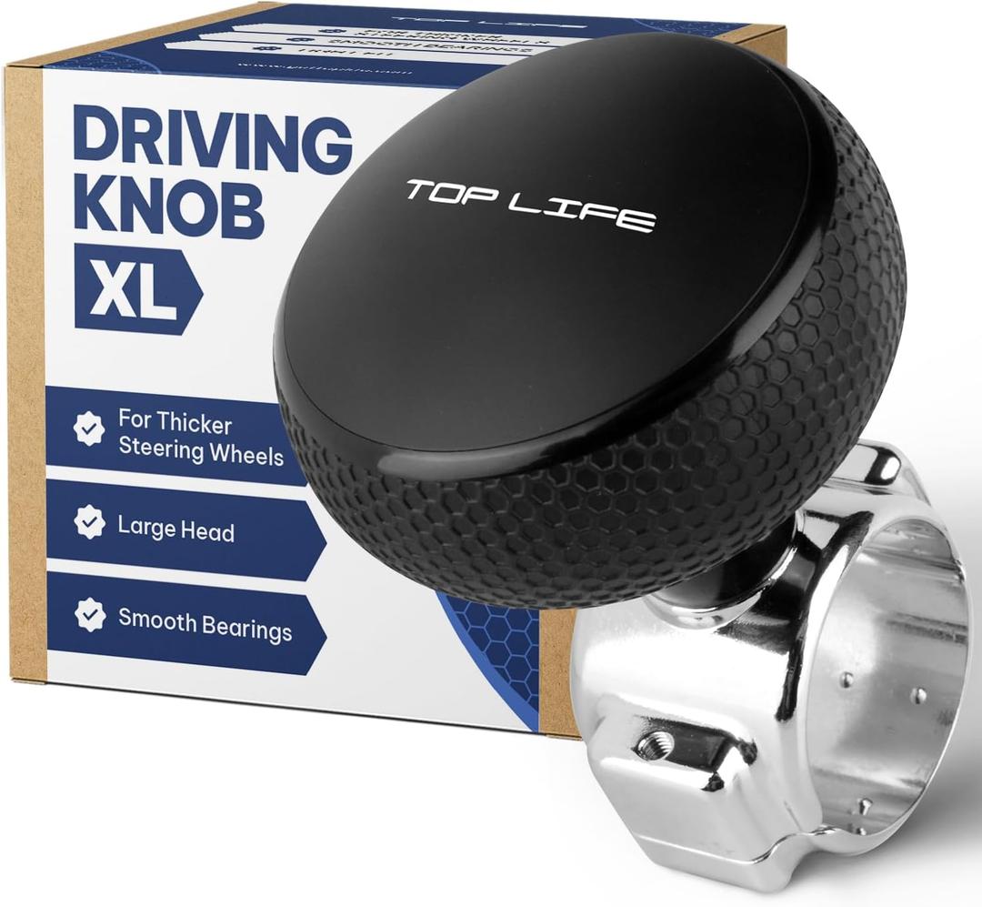 Top Life Truck Steering Wheel Knob - Silicone-Coated for Better Grip - XL Spinner for Thick Wheels - for Heavy Duty, Vans, Pickup Trucks, Semi, Sport Steering Wheels