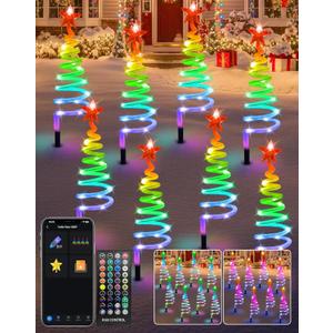 8 Pack Smart Christmas Pathway Lights Outdoor APP Control RGB DIY & Scene Modes, Connectable Spiral Tree Lights with Music, Timer, Schedule, Waterproof LED Christmas Outdoor Decorations for Yard