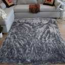 Charcoal Gray Grey Colors Solid Plush Pile Faux Fur Rug Sheepskin Area Rug Lambskin Carpet Fuzzy Furry Modern Contemporary Decorative Designer Indoor Bedroom Living Room Office Space Studio, 24x34"