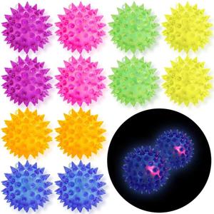 12 Pack LED Light Up Fidget Sensory Bouncy Spiky Ball Squishy Glow in The Dark Flashing Stress Relief Spiky Balls Toy for Party Favors Kids Gifts School Rewards
