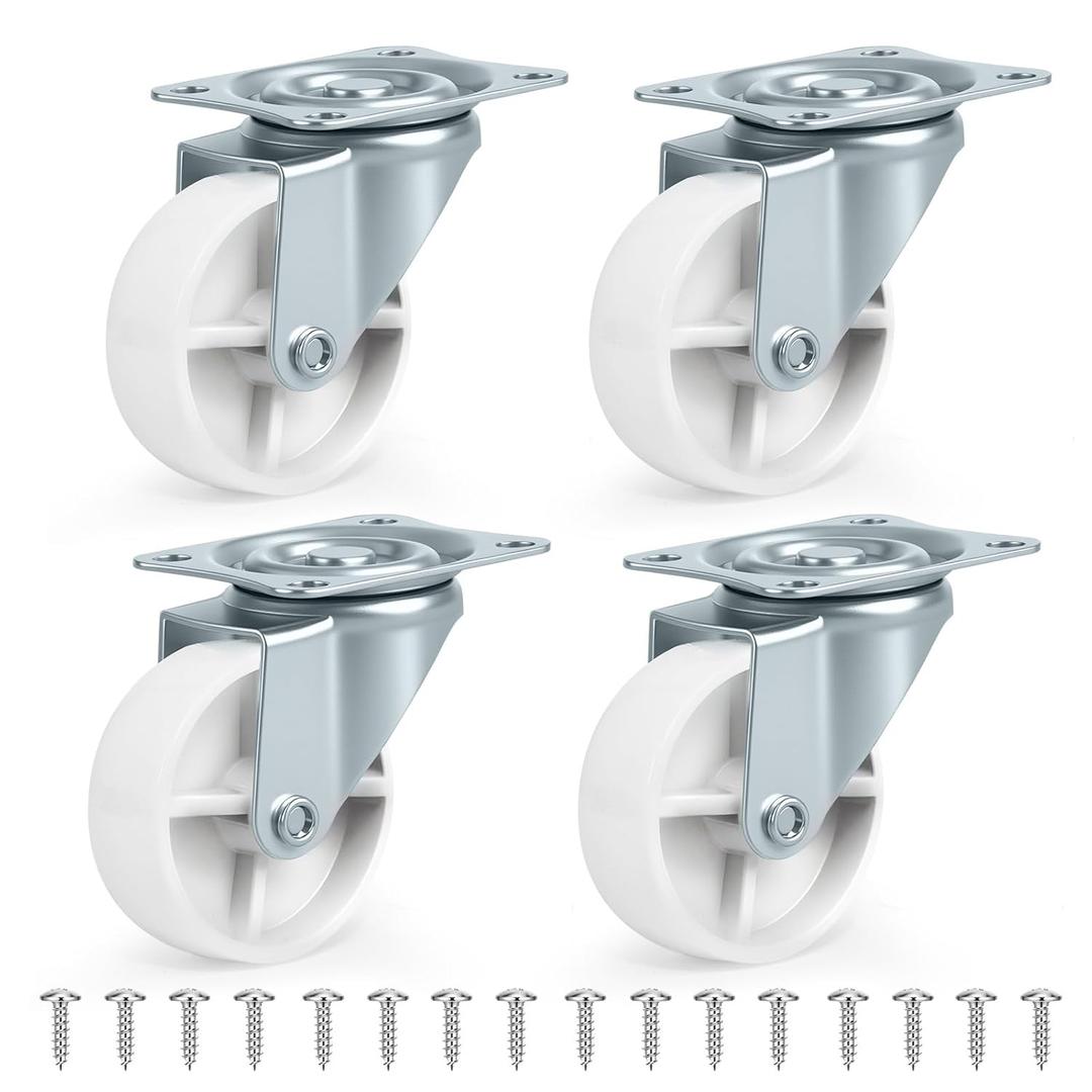 2 Inch Swivel Plate Casters Set of 4 Small Polyurethane Wheels for Furniture and Carts Light Duty Caster Kit with Screws Smooth Rolling Floor Safe Replacement Wheels