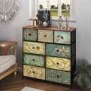 Tohomeor Dresser with Drawers for Bedroom Chest of Drawers Fabric Dresser for Closet,Nursery Entryway Hall Tree TV Stand for Living Room Retro Floral Pattern Drawers Wooden Top (9 Drawers), 11.8"D x 39"W x 39.4"H