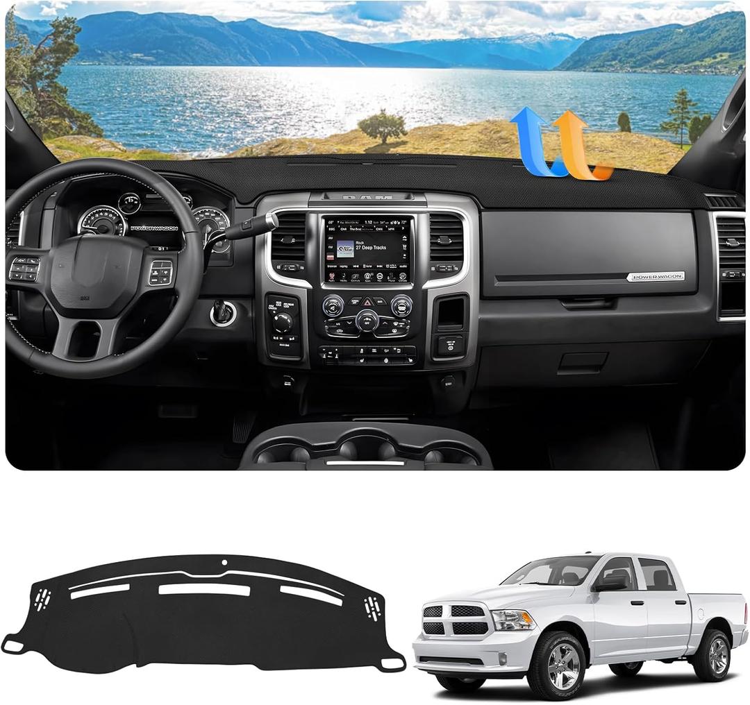 FIILINES Dash Cover for 2010-2018 Dodge Ram 1500 2500 3500(Without Hud), Dashboard Mat Accessories Dash Cover Sunshade Nonslip Mesh Protector No Glare Black