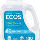 ECOS Laundry Detergent Liquid, 200 Loads - Dermatologist Tested Laundry Soap - Hypoallergenic, EPA Safer Choice Certified, Plant-Powered, Free & Clear, 100 Fl Oz (Pack of 2)