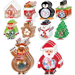 Syhood 30 Set Christmas Candy Dome Holder Cards Xmas Candy Treat Holder Clear Plastic Ornaments Shaker Cards Pouches Chocolate Holder for Party Favors DIY Gift Rewards School Supplies